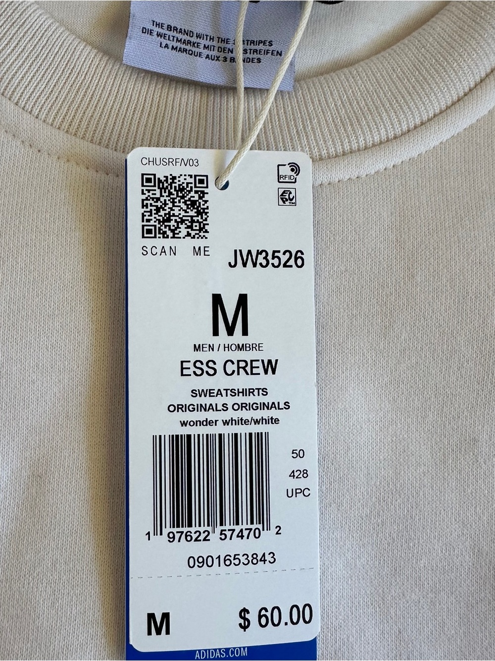 NWT Men’s M Adidas Off-White Trefoil Crew Sweatshirt - Picture 9 of 9